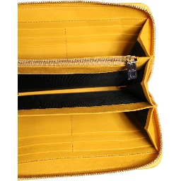 Yellow Leather Logo Plaque Zip Around Continental Wallet