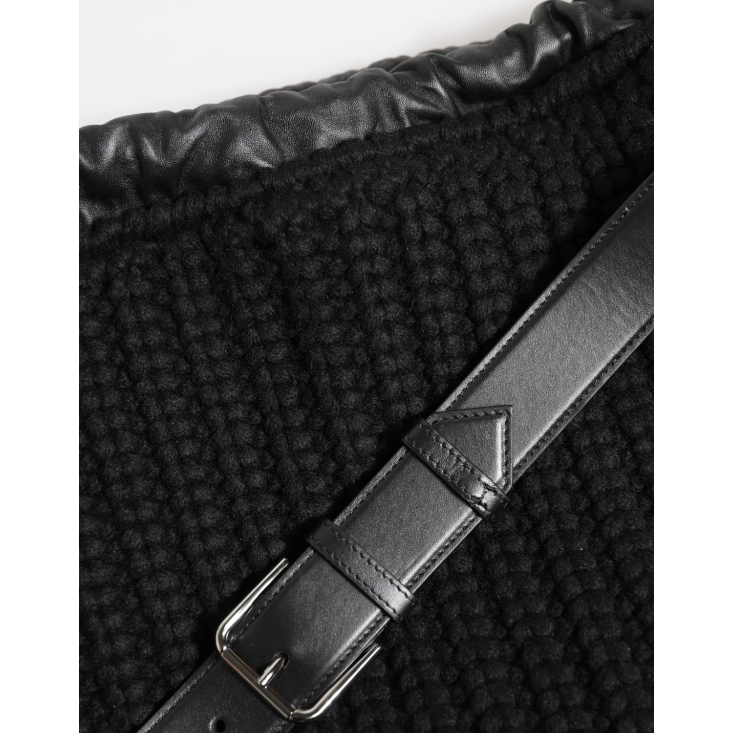 Black Cashmere Knitted Leather Shoulder Women Borse Bag