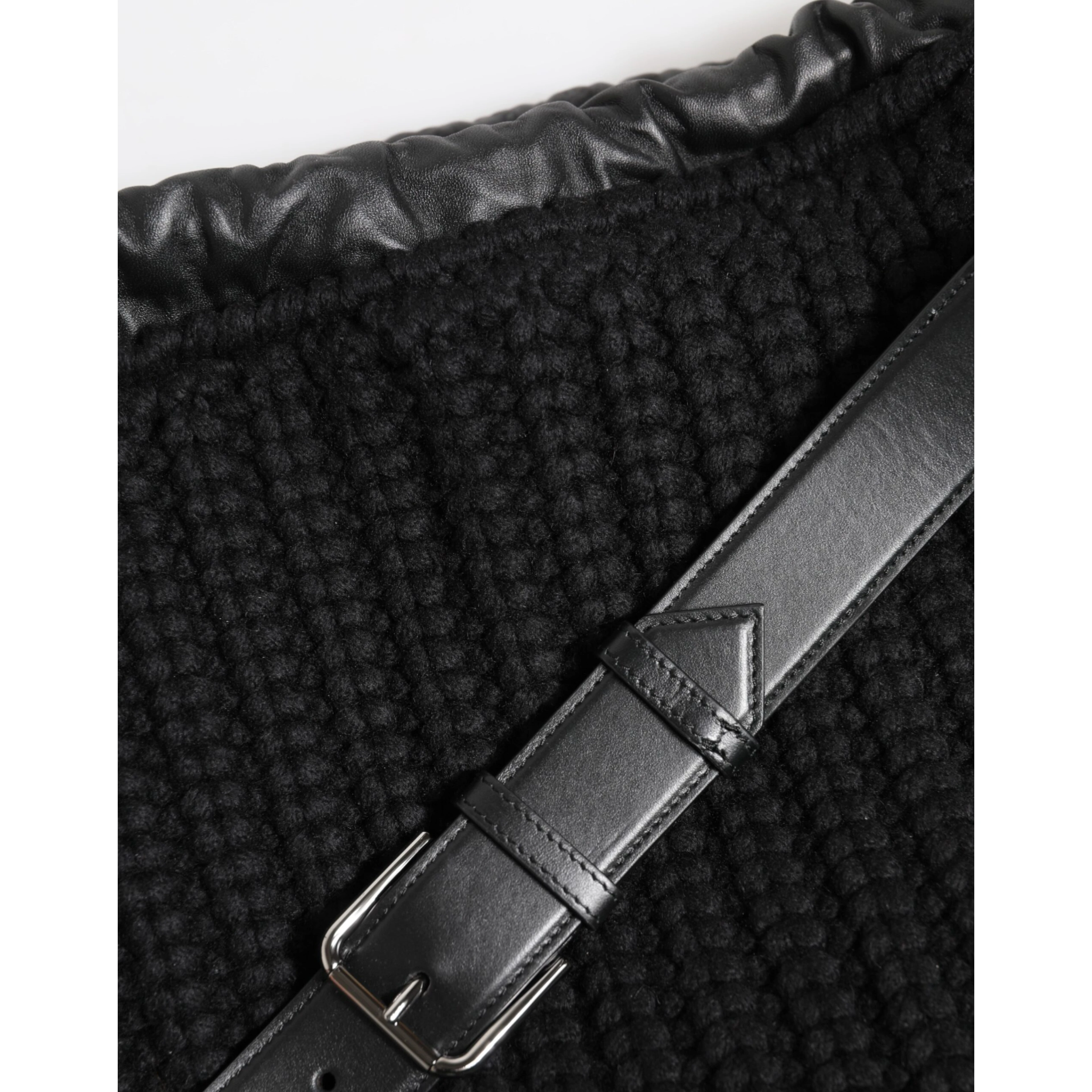 Black Cashmere Knitted Leather Shoulder Women Borse Bag