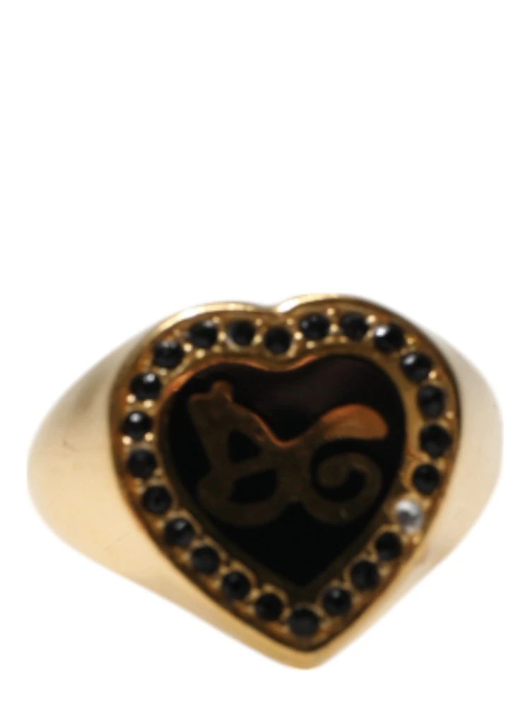 Gold Brass Crystal DG Logo Heart Women Ring