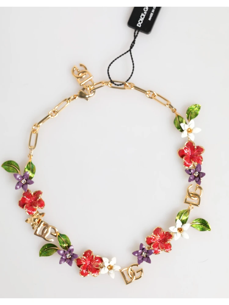 Gold Brass Logo Detail Floral Fashion Jewelry Necklace