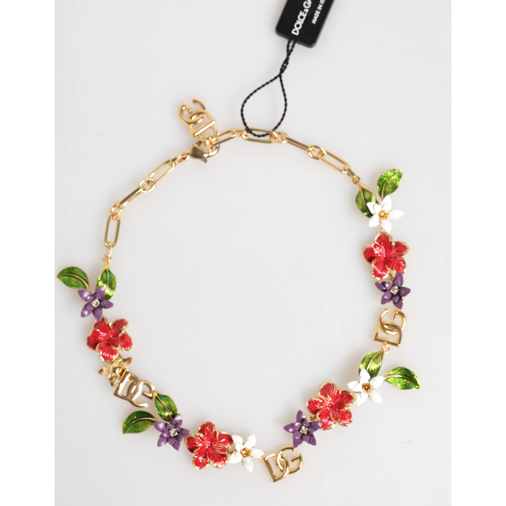 Gold Brass Logo Detail Floral Fashion Jewelry Necklace