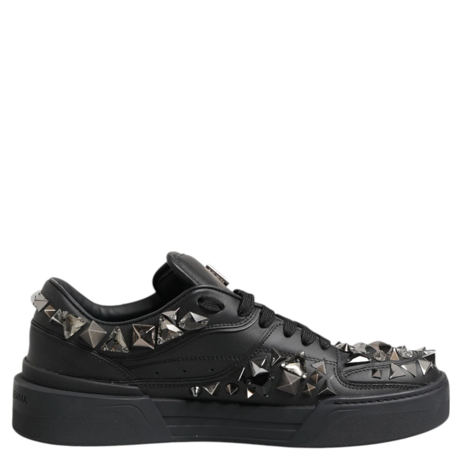 Black Leather Studded Low Top Sneakers Shoes
