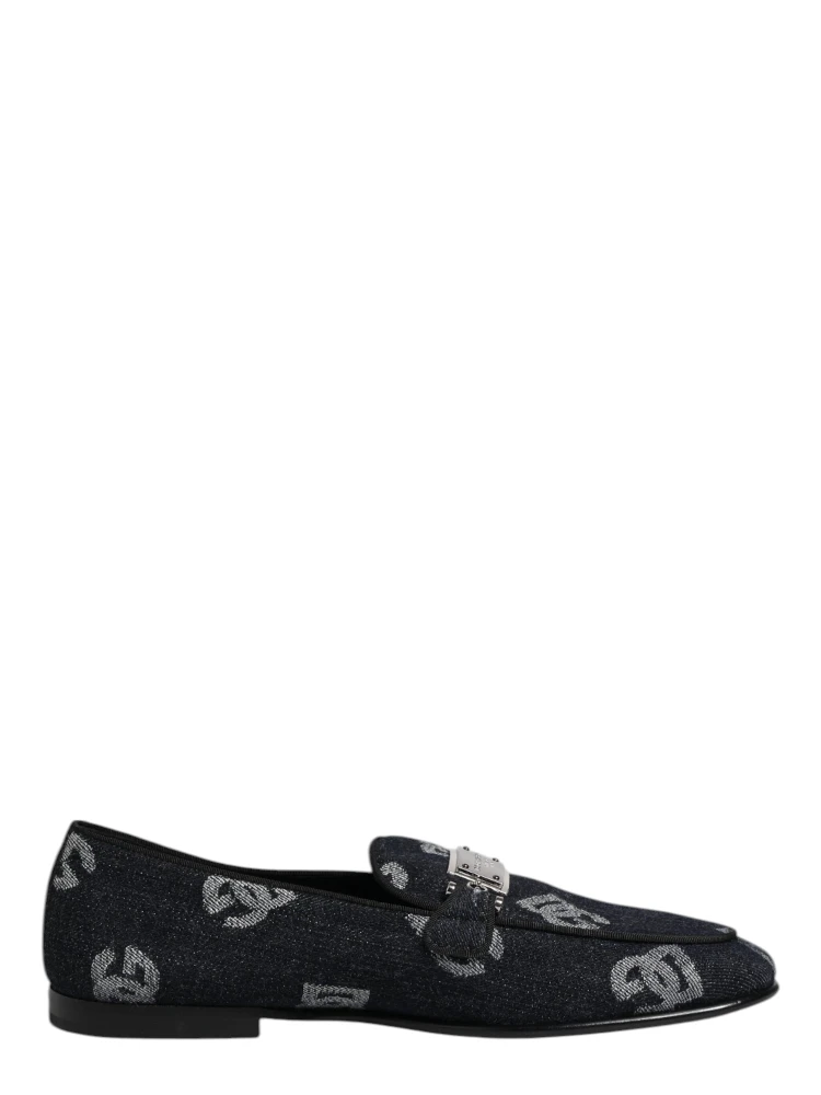 Blue Logo Cotton Loafers Formal Dress Shoes