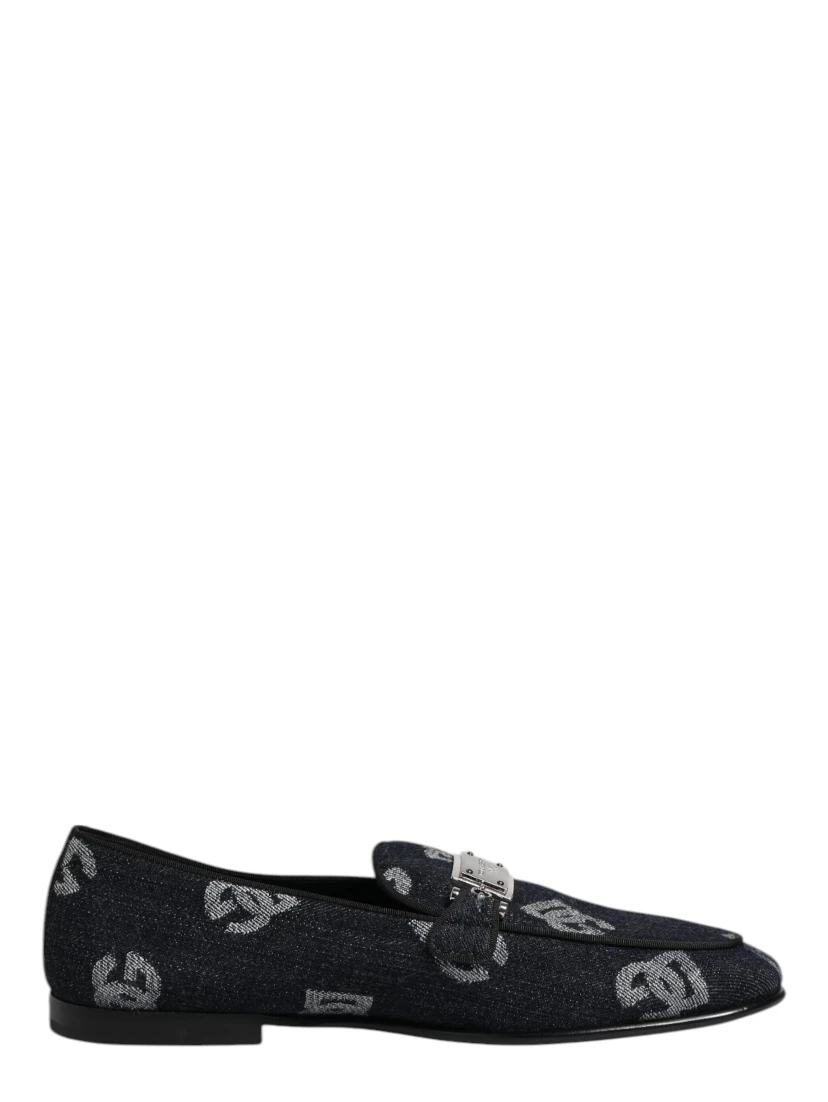 Blue Logo Cotton Loafers Formal Dress Shoes