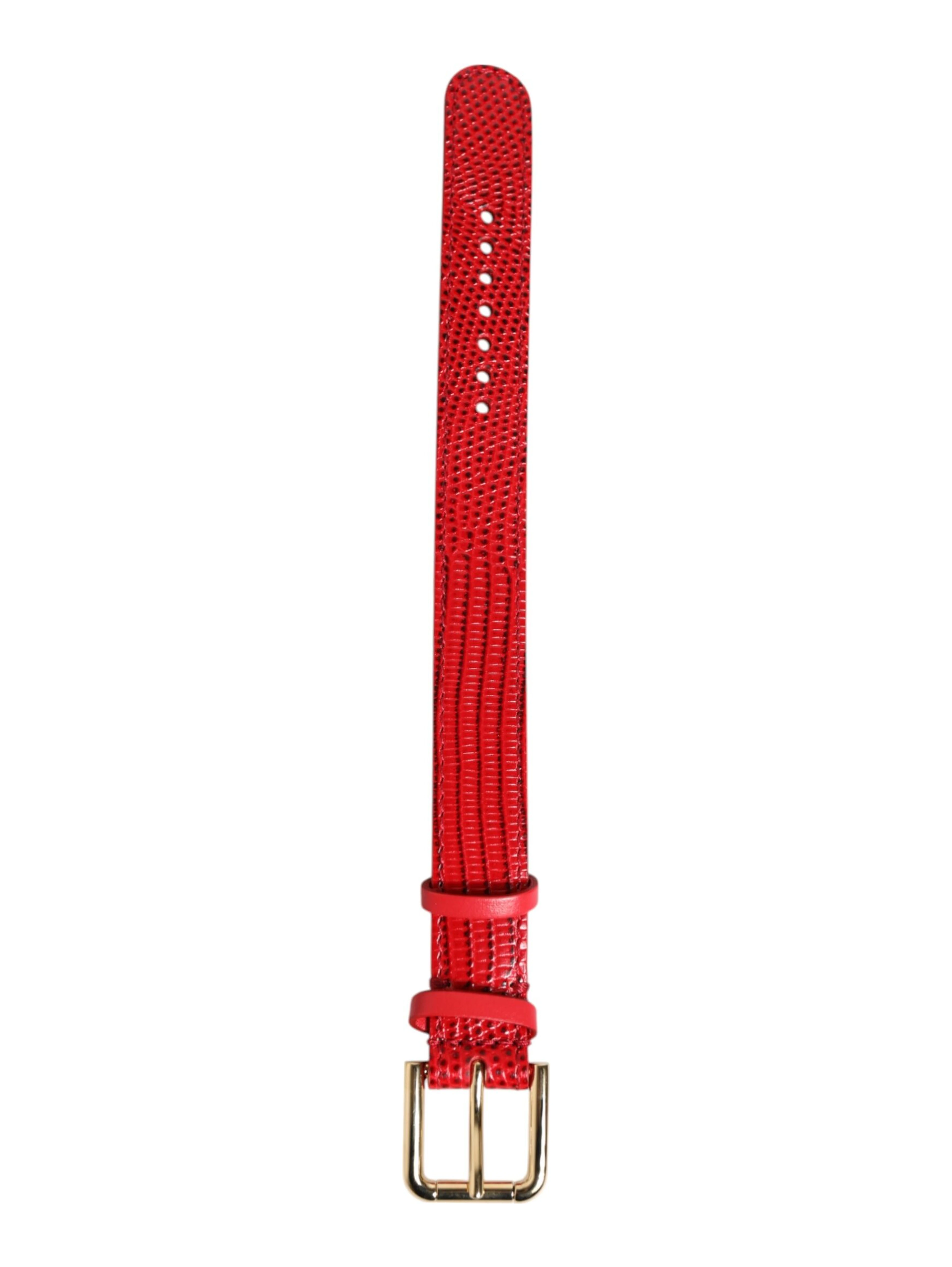Red Exotic Leather Gold Tone Metal Buckle Women Armband