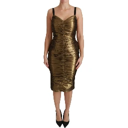 Gold Metallic Stretch Bodycon Ruched Dress