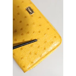 Yellow Leather Logo Plaque Zip Around Continental Wallet