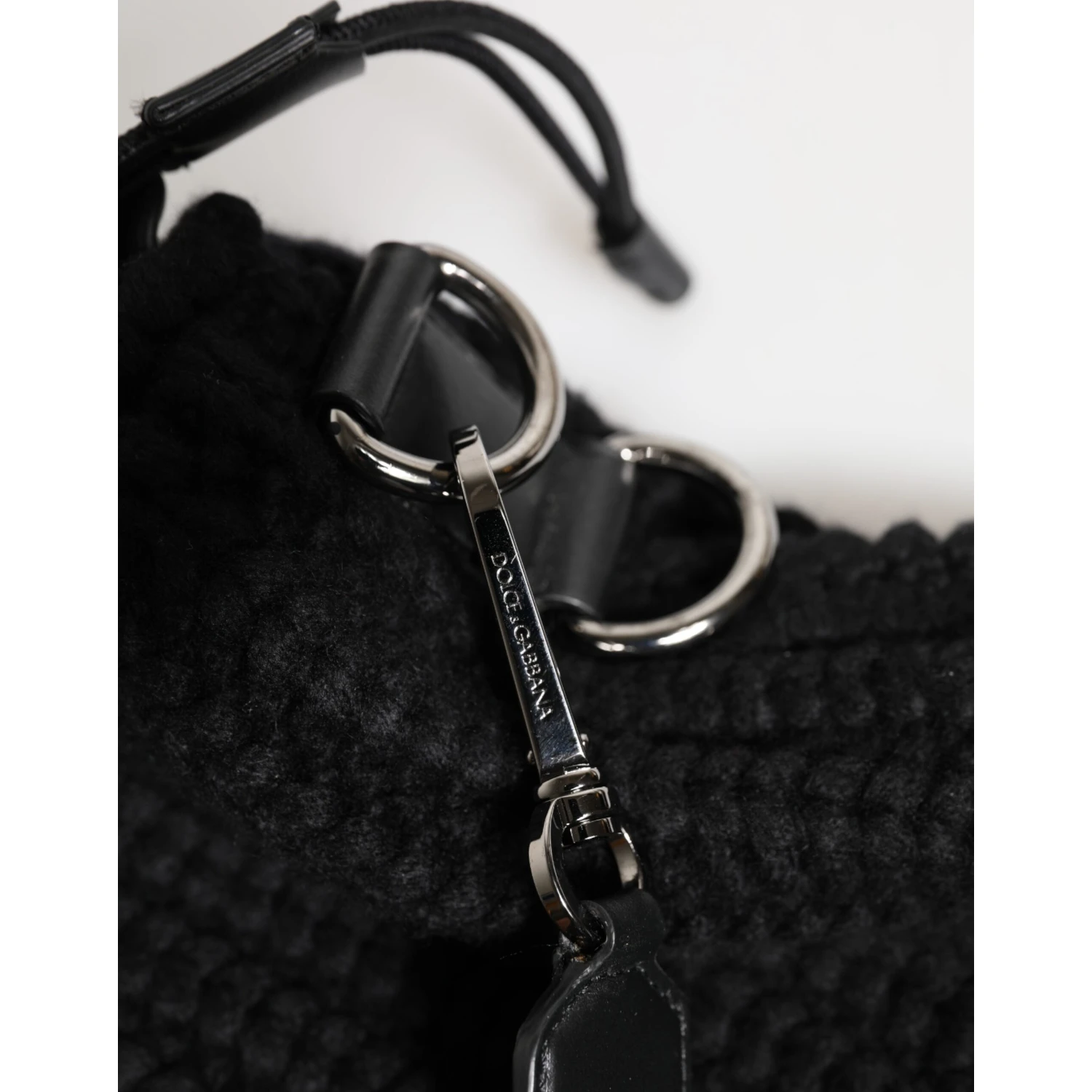 Black Cashmere Knitted Leather Shoulder Women Borse Bag