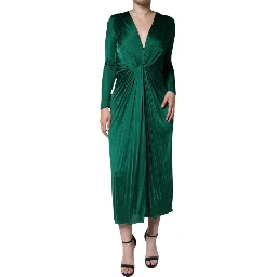 Dark Green Viscose Long Sleeve Midi Dress