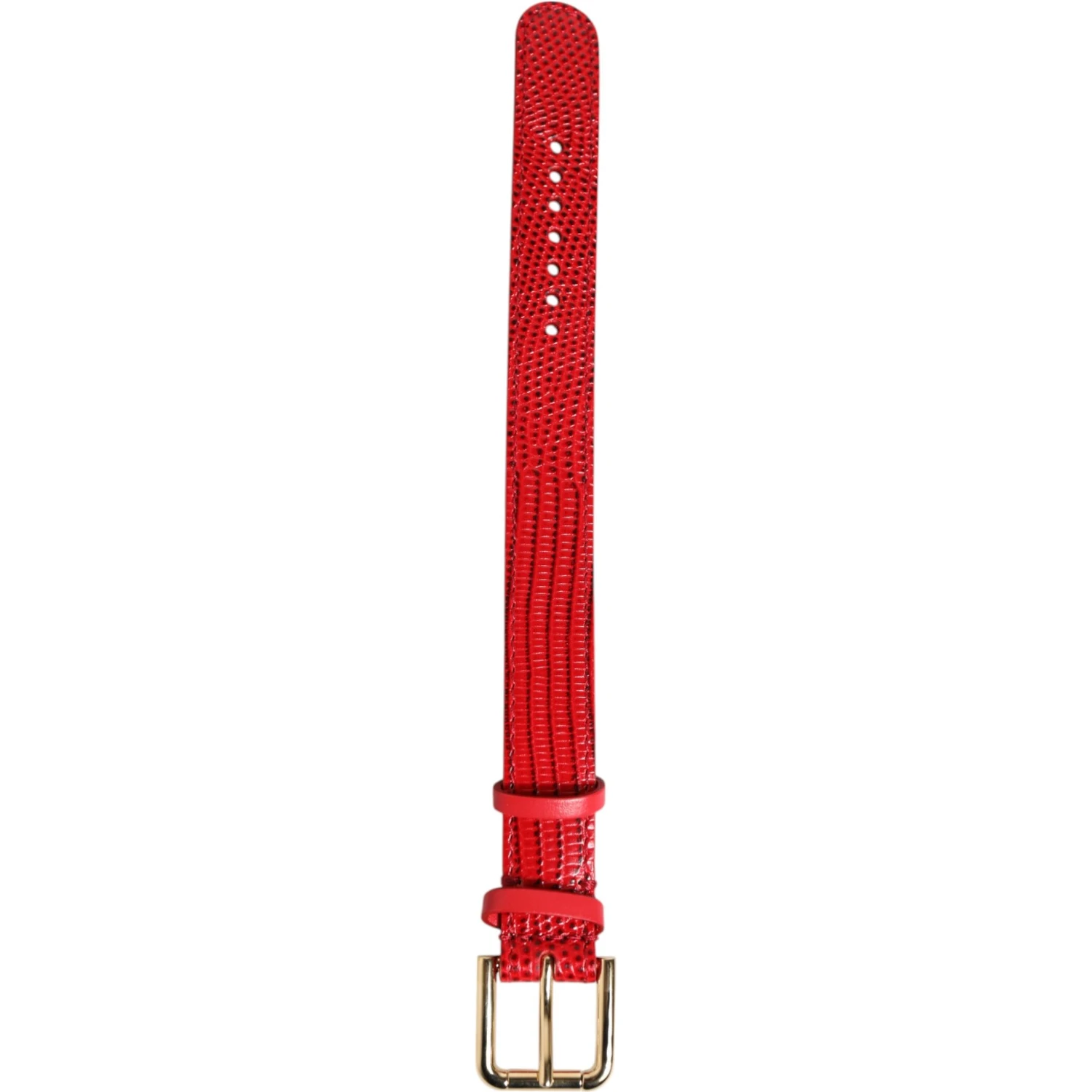 Red Exotic Leather Gold Tone Metal Buckle Women Armband