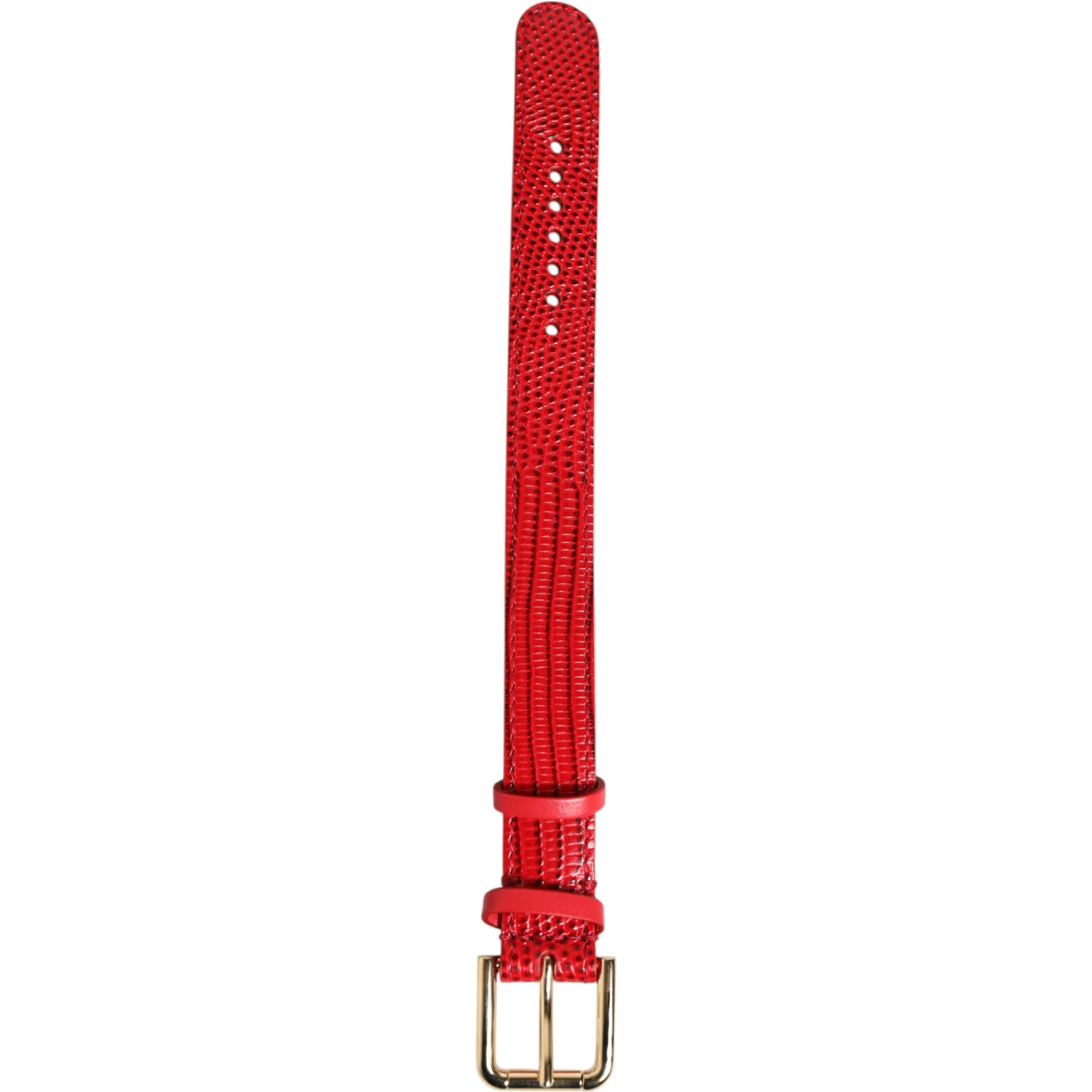Red Exotic Leather Gold Tone Metal Buckle Women Armband
