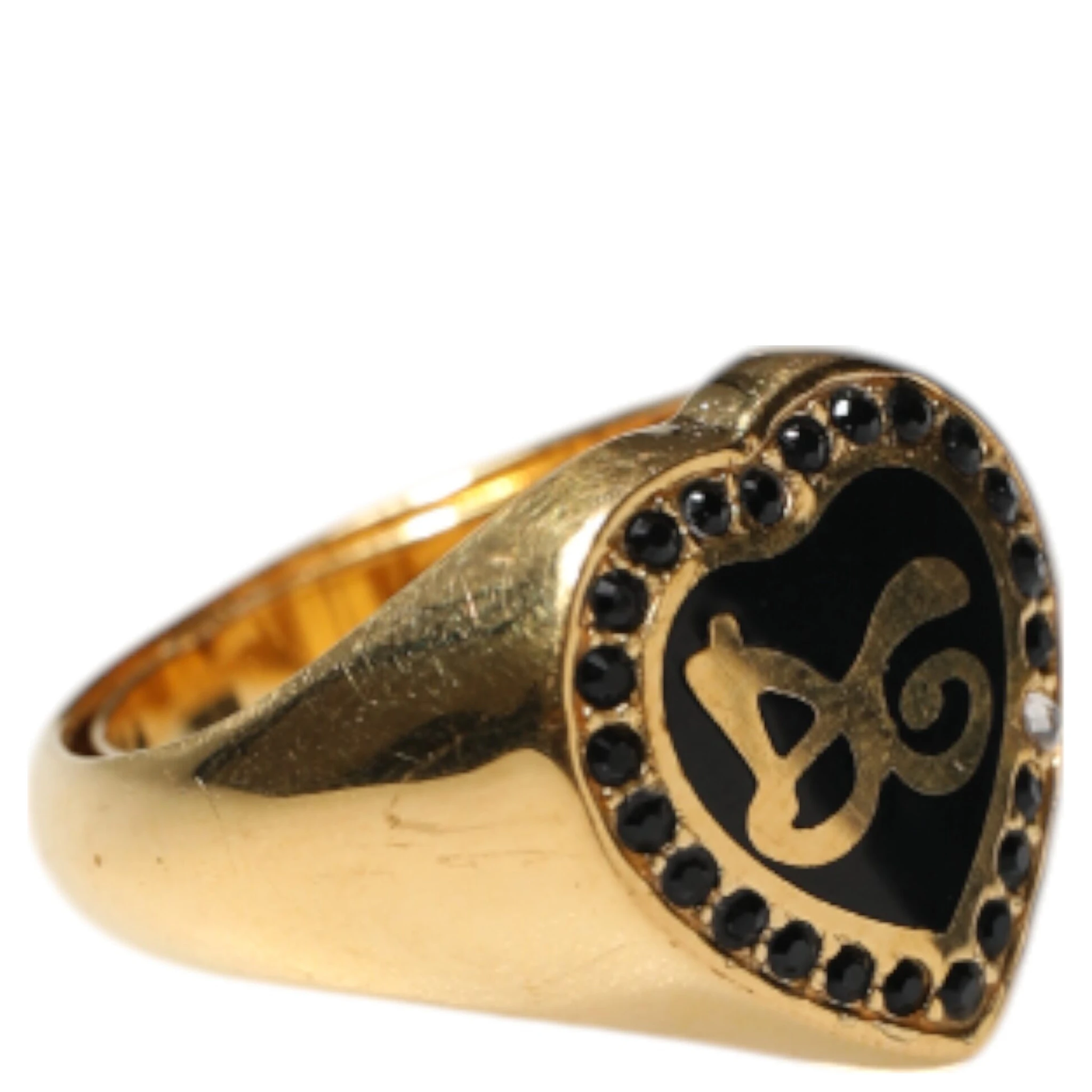 Gold Brass Crystal DG Logo Heart Women Ring