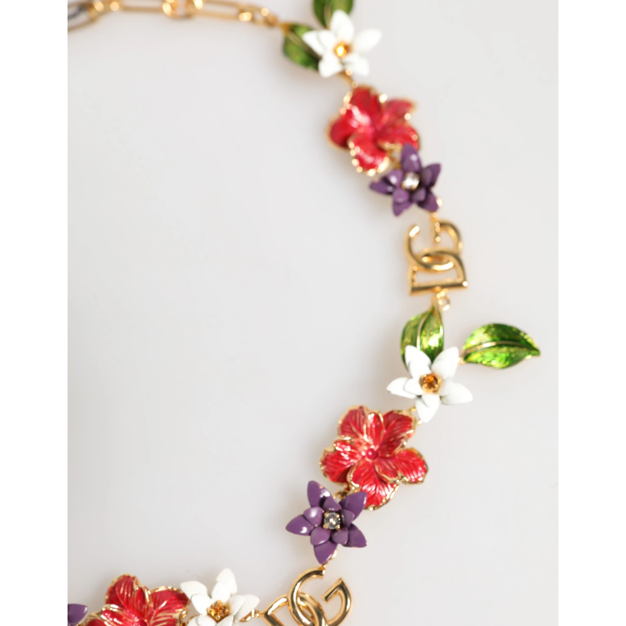 Gold Brass Logo Detail Floral Fashion Jewelry Necklace