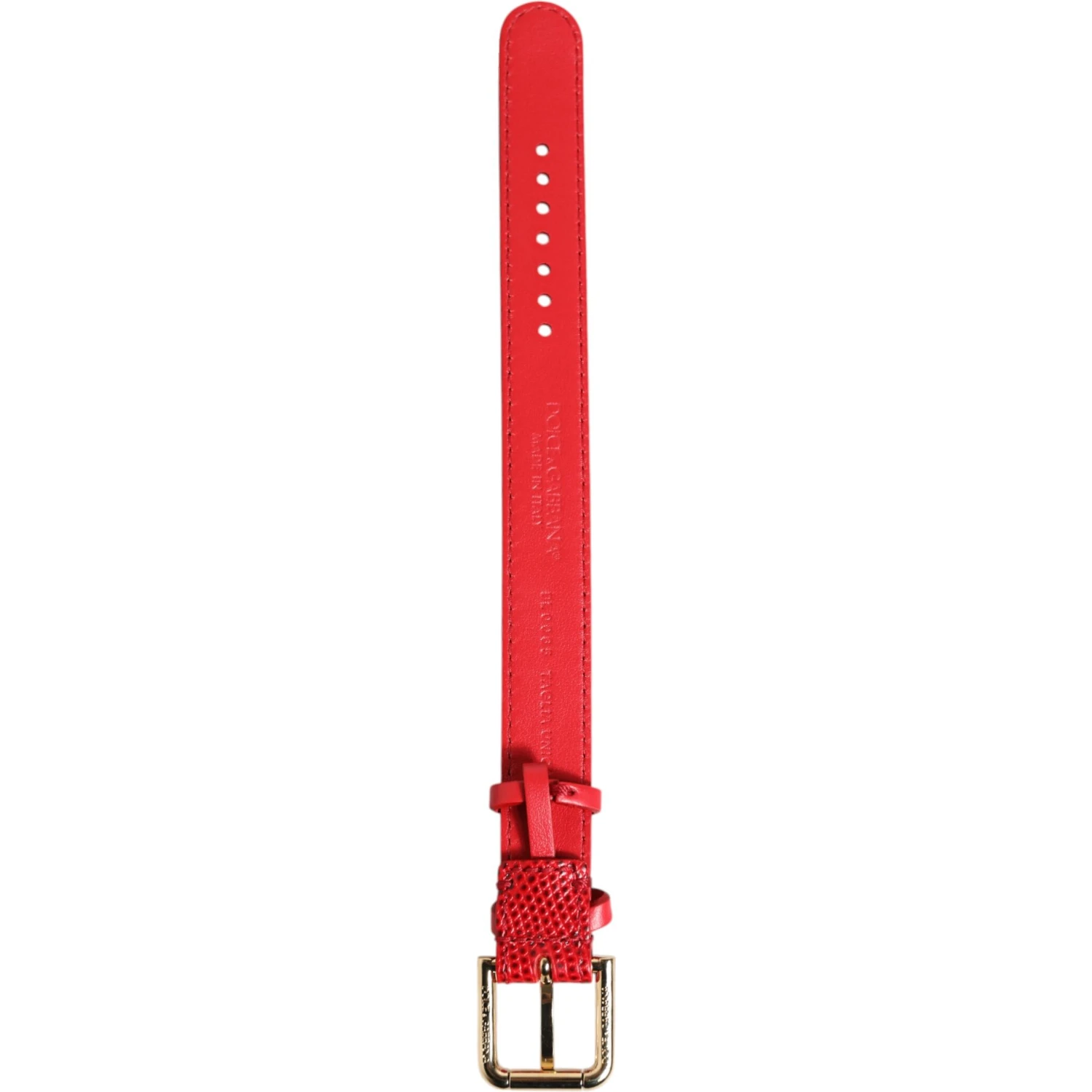 Red Exotic Leather Gold Tone Metal Buckle Women Armband