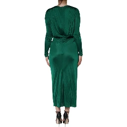Dark Green Viscose Long Sleeve Midi Dress
