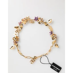 Gold Brass Logo Detail Floral Fashion Jewelry Necklace