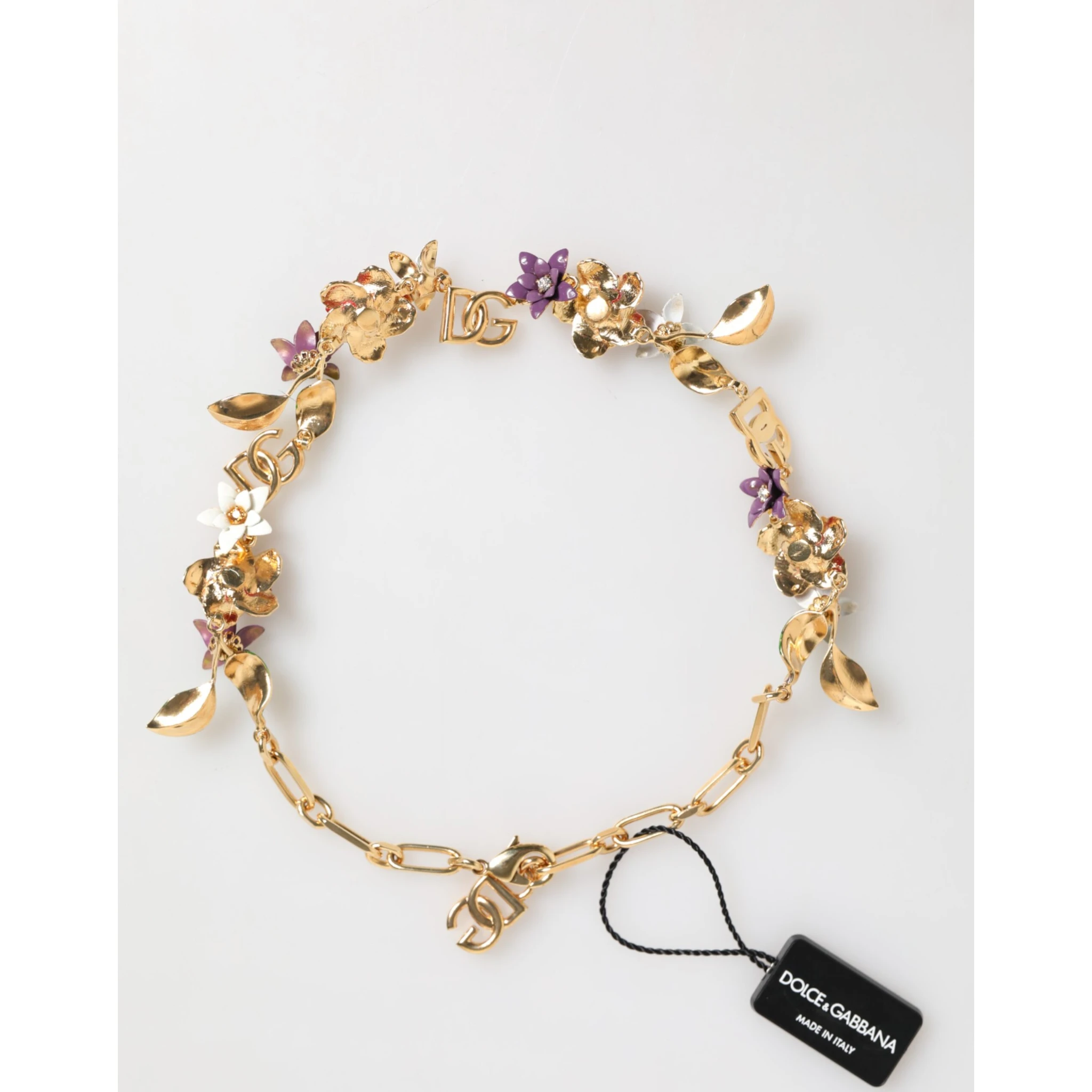 Gold Brass Logo Detail Floral Fashion Jewelry Necklace