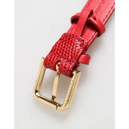 Red Exotic Leather Gold Tone Metal Buckle Women Armband