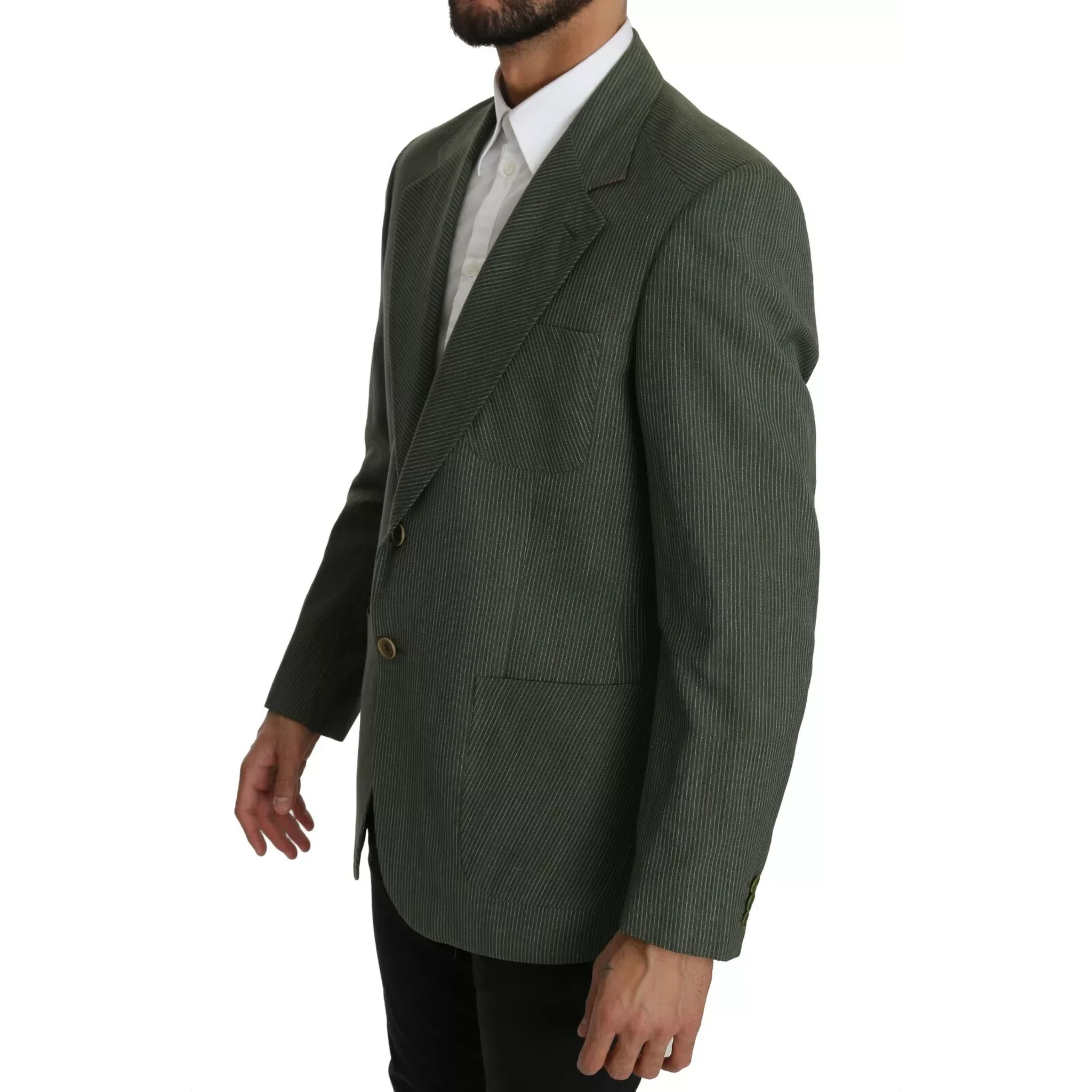 Green Linen Blazer One Piece Single Breasted Jacket