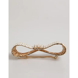 Gold Tone Brass Bow Crystal FauxPearl Embellished Brooch