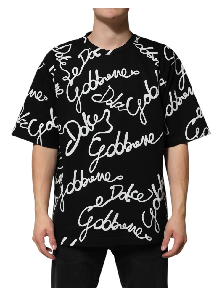 Black Logo Print Cotton Crew Neck  T-shirt