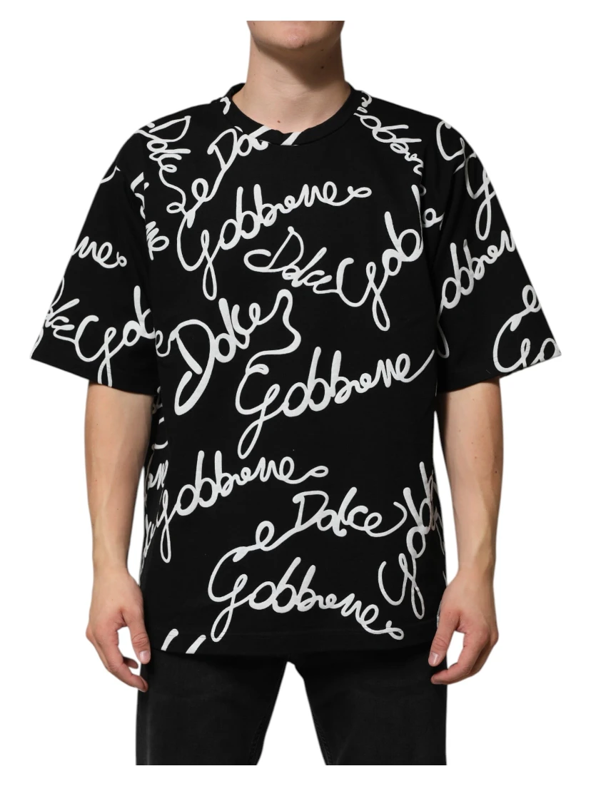 Black Logo Print Cotton Crew Neck  T-shirt