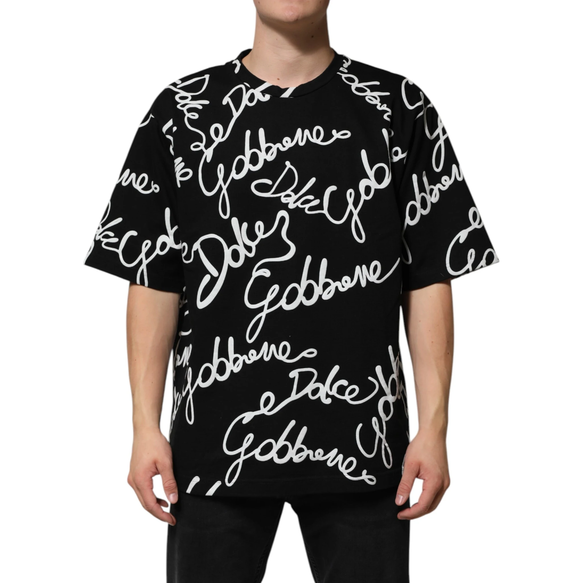 Black Logo Print Cotton Crew Neck  T-shirt