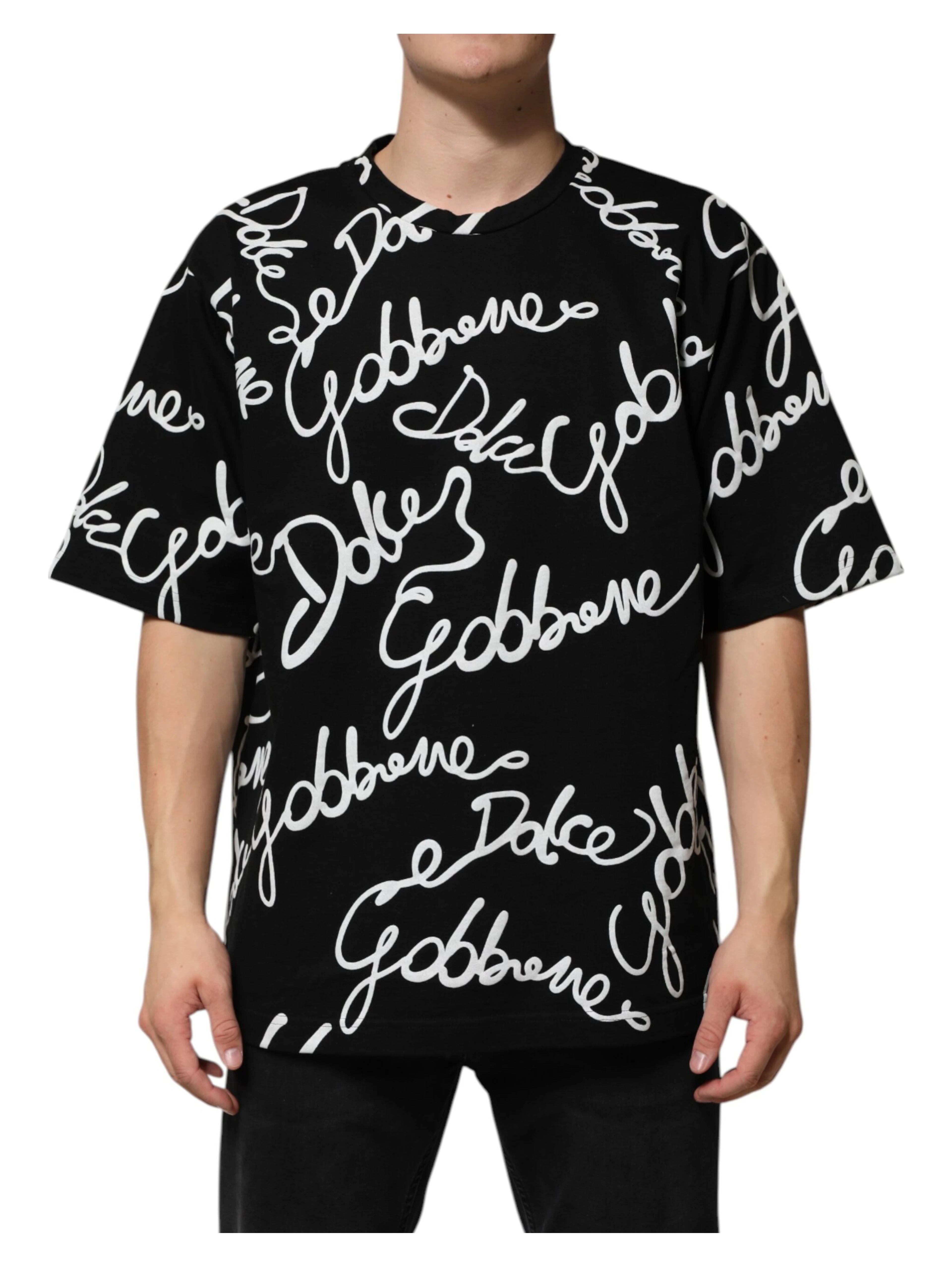 Black Logo Print Cotton Crew Neck  T-shirt