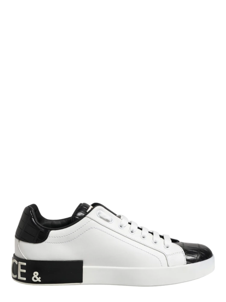 White Black Leather Portofino Sneaker Shoes