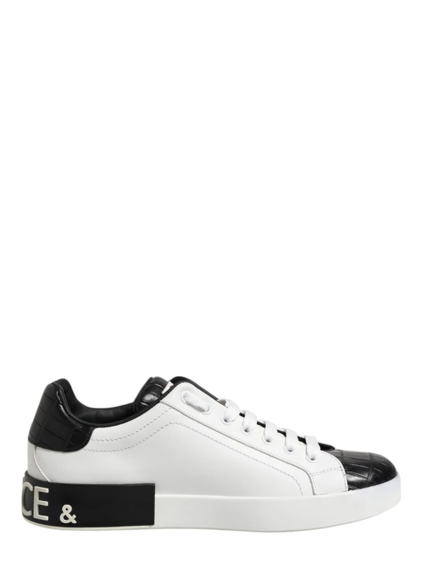 White Black Leather Portofino Sneaker Shoes