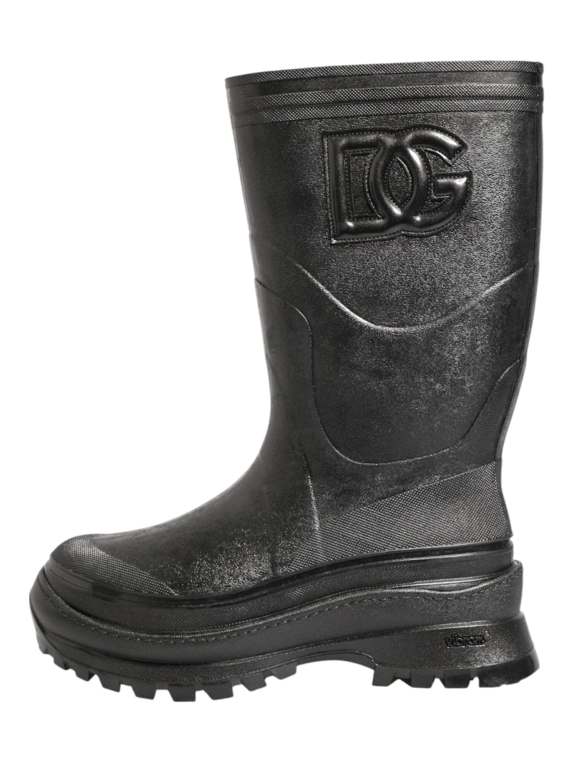 Metallic Black Pull On Rain Boots Men Shoes