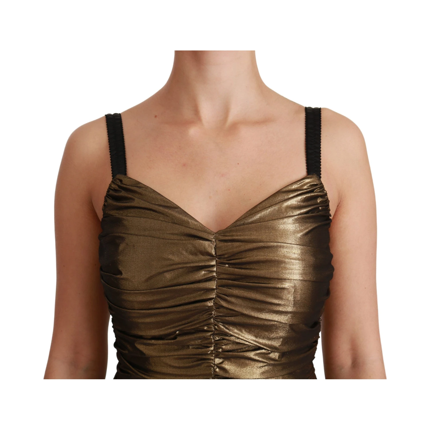 Gold Metallic Stretch Bodycon Ruched Dress