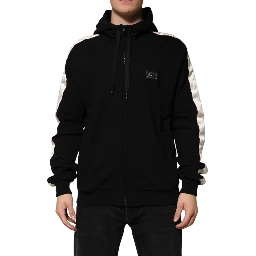 Black Cotton Plaque Track Cardigan Sweater