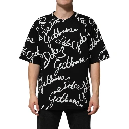 Black Logo Print Cotton Crew Neck  T-shirt