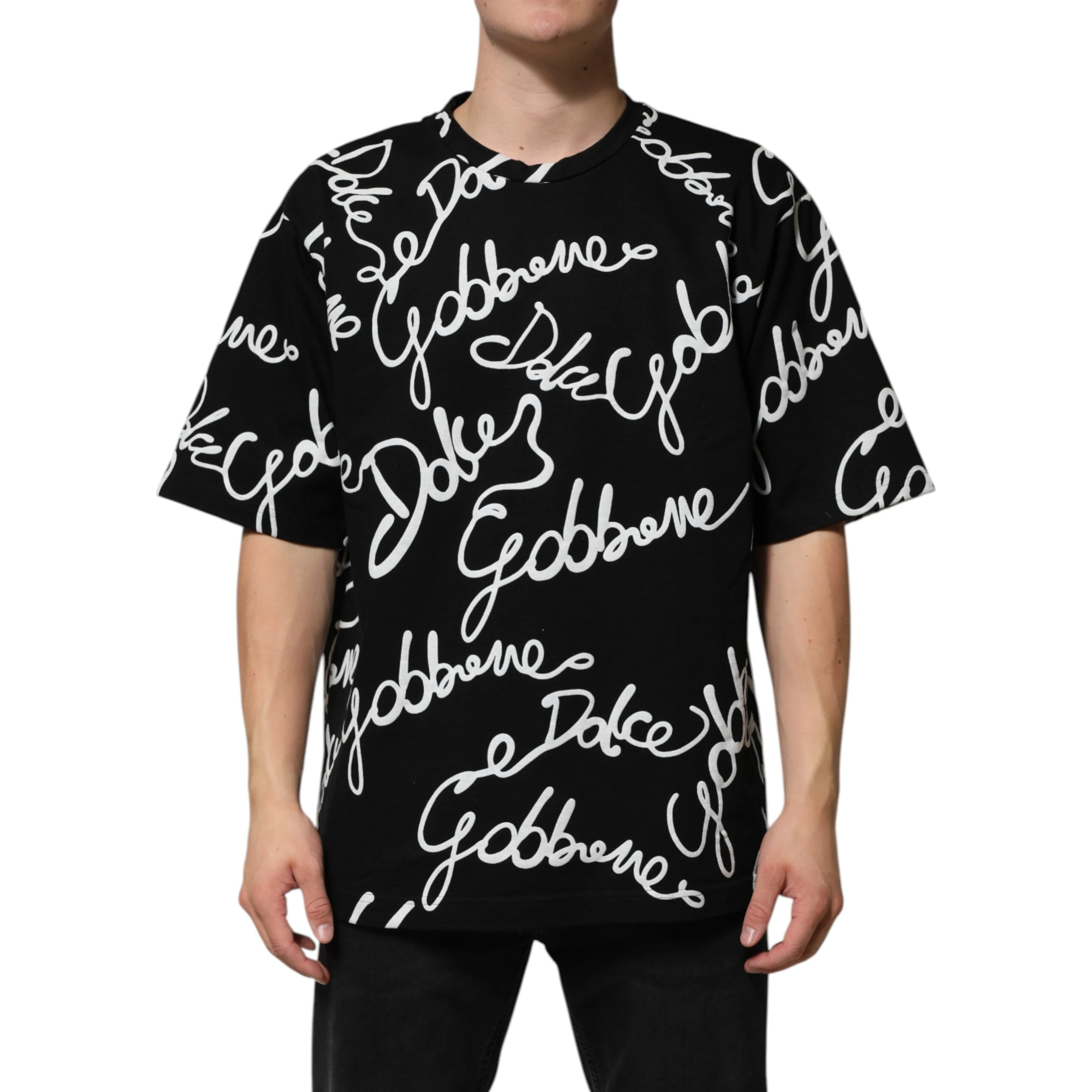 Black Logo Print Cotton Crew Neck T-shirt
