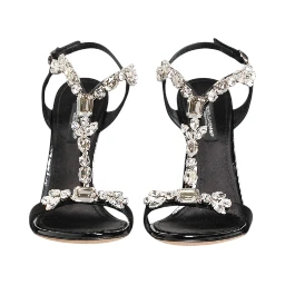 Black Keira Crystals Heels Sandals Shoes