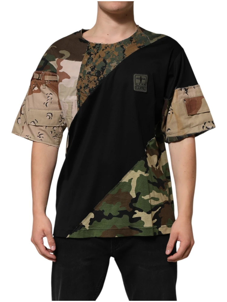 Multicolor Patchwork Cotton CrewNeck  T-shirt