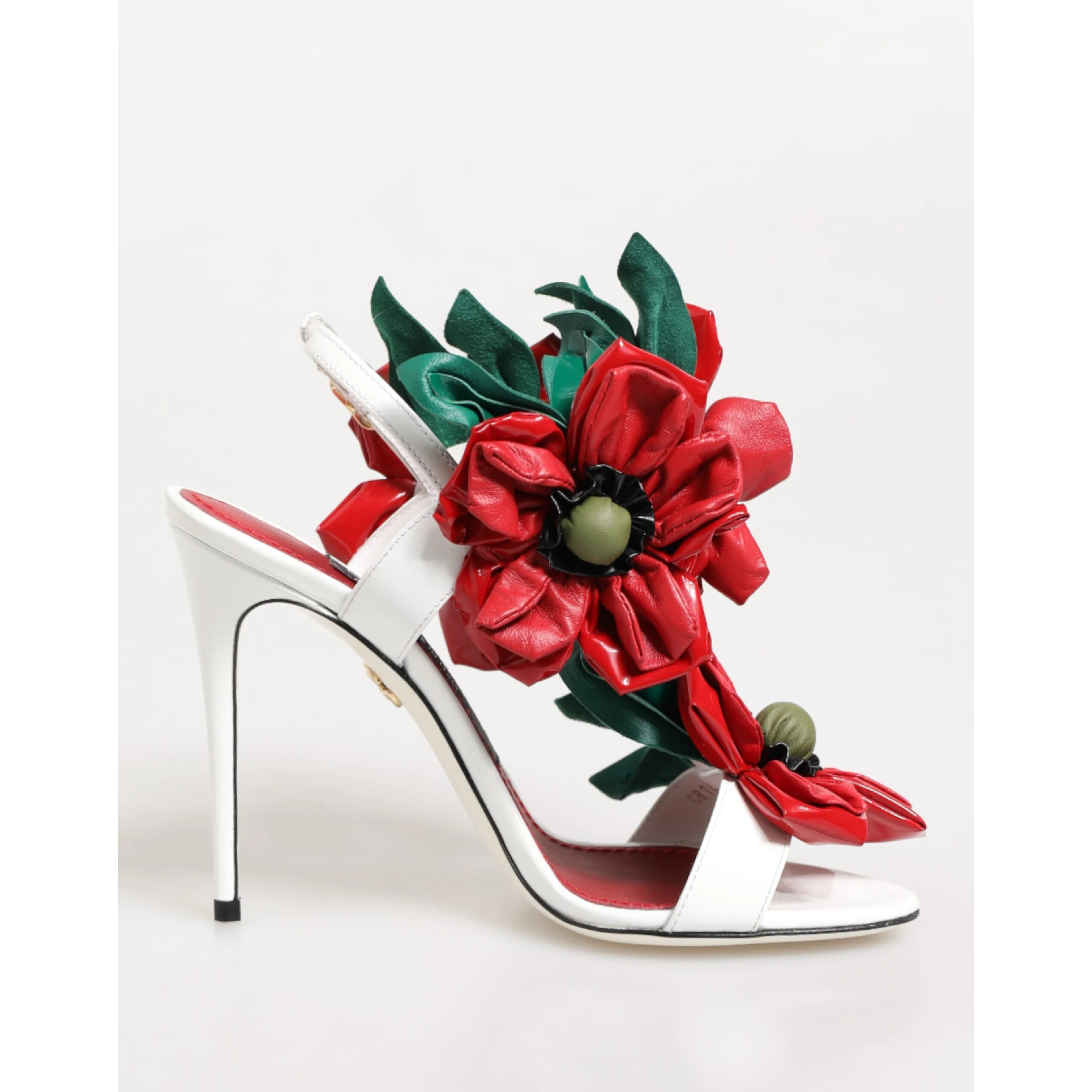 White Red Floral Detailing Sandals Shoes
