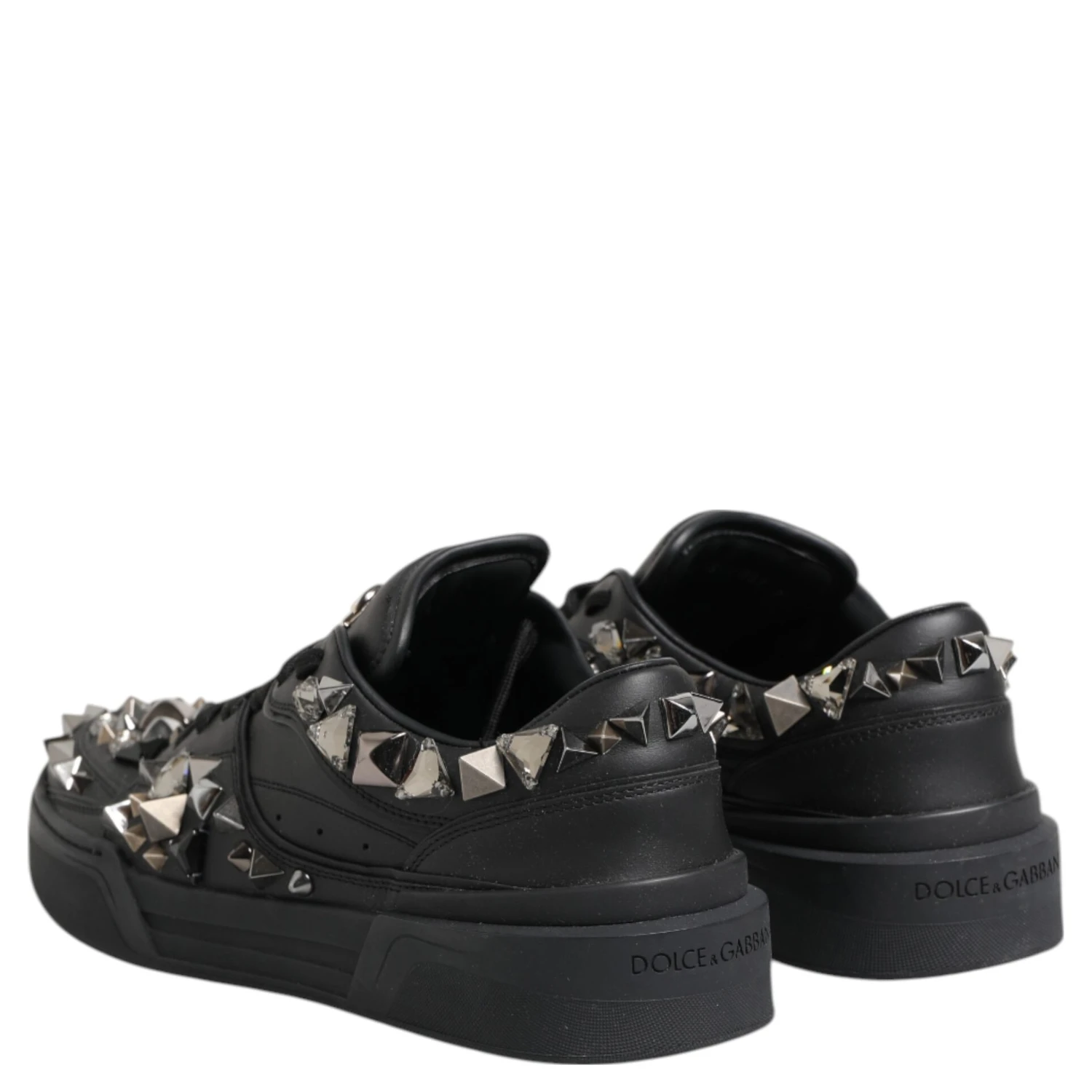 Black Leather Studded Low Top Sneakers Shoes