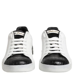 White Black Leather Portofino Sneaker Shoes