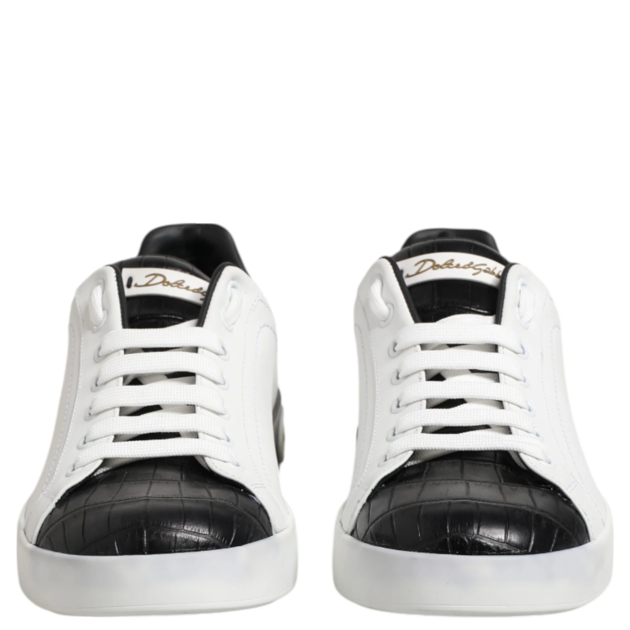 White Black Leather Portofino Sneaker Shoes