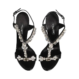 Black Keira Crystals Heels Sandals Shoes