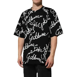 Black Logo Print Cotton Crew Neck  T-shirt