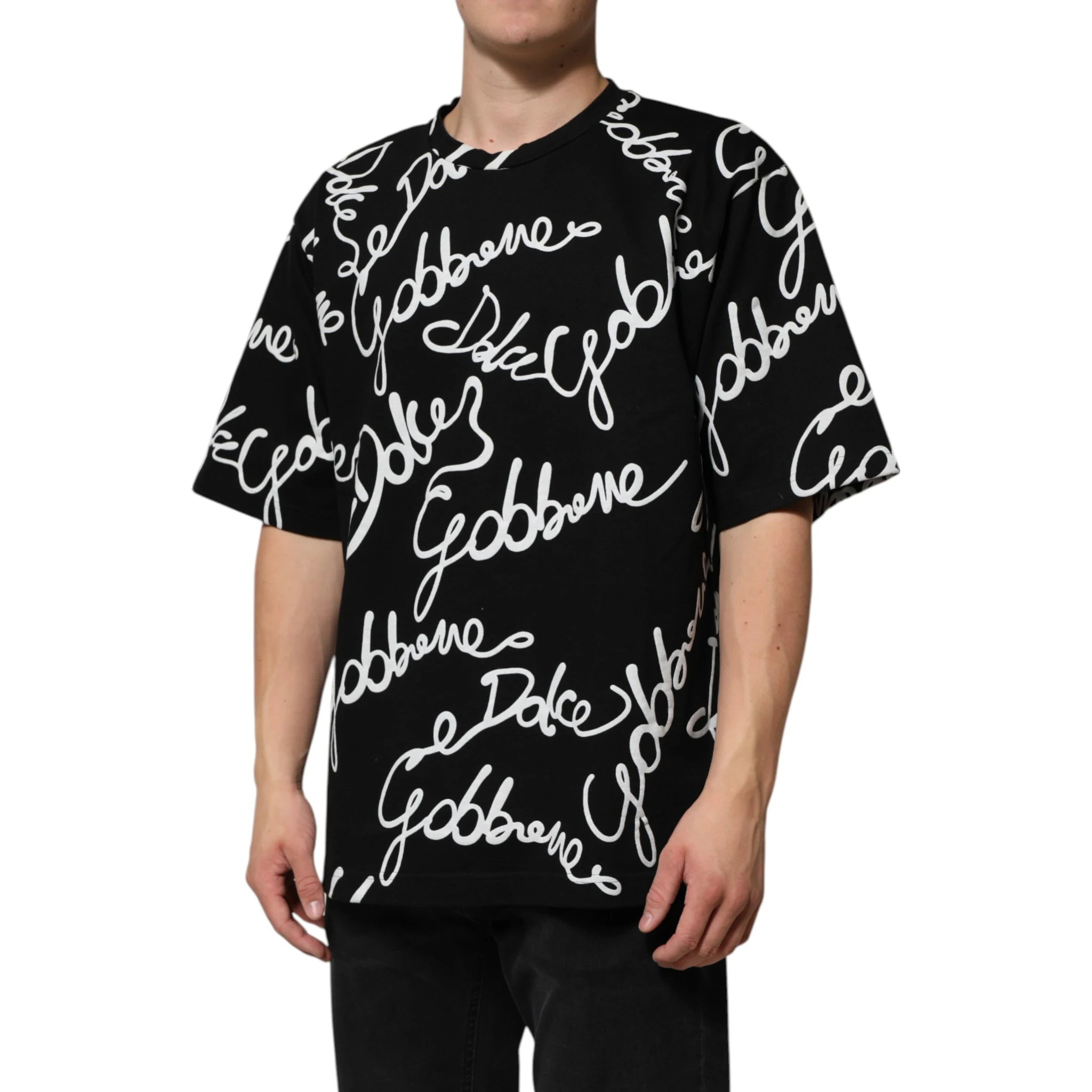 Black Logo Print Cotton Crew Neck  T-shirt