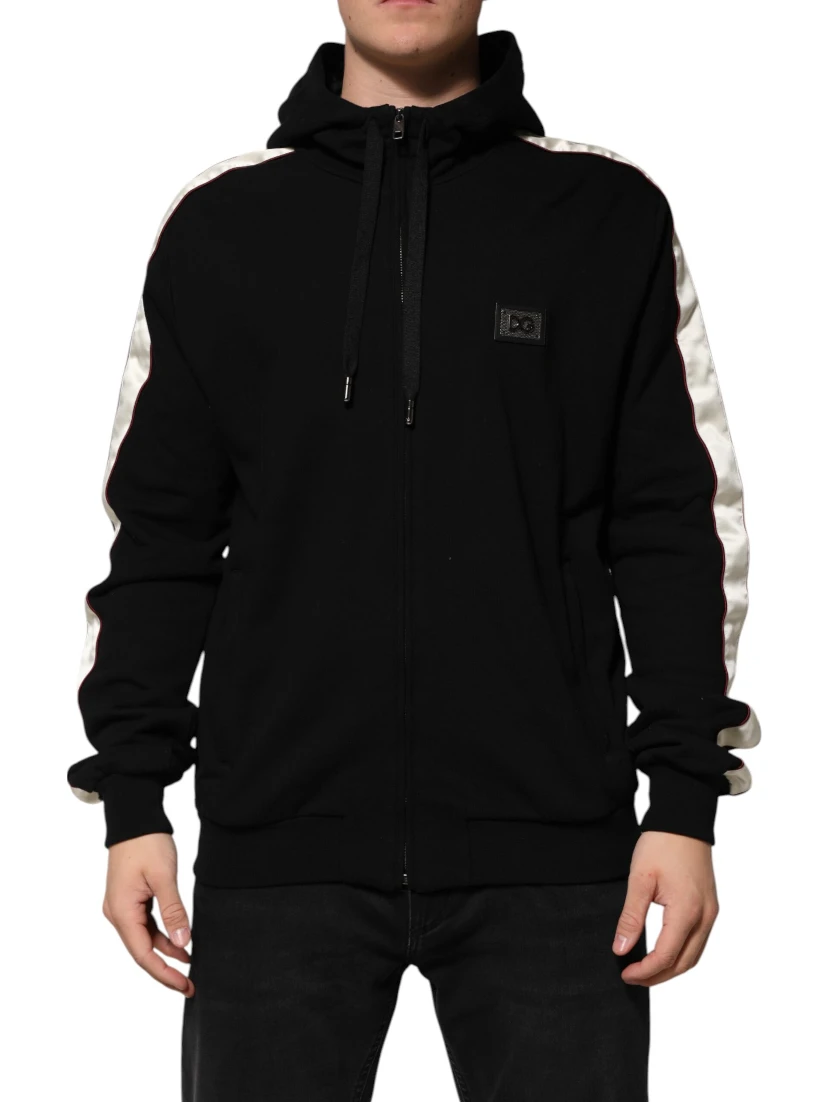 Black Cotton Plaque Track Cardigan Sweater