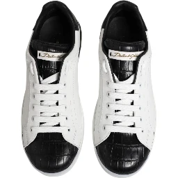 White Black Leather Portofino Sneaker Shoes
