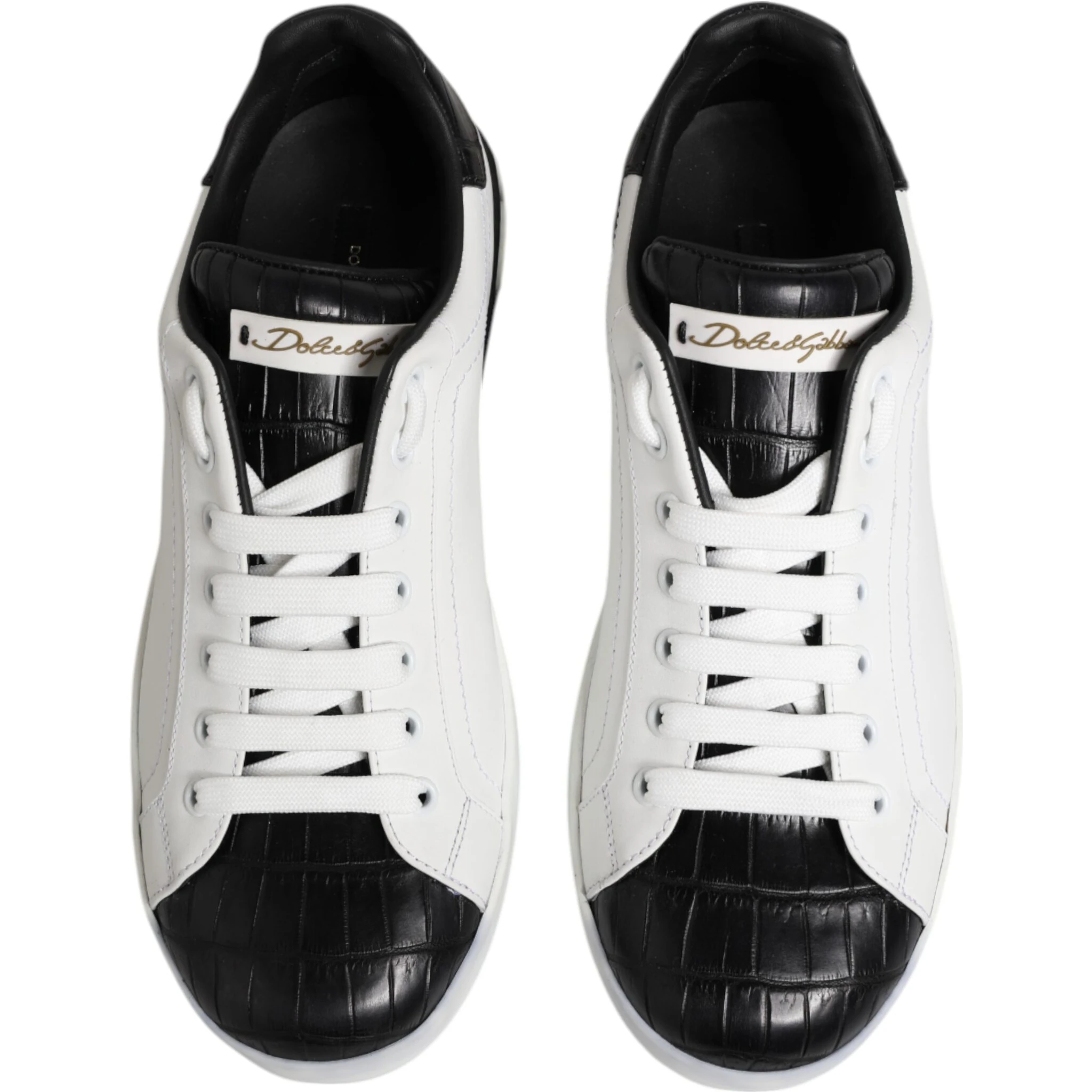 White Black Leather Portofino Sneaker Shoes