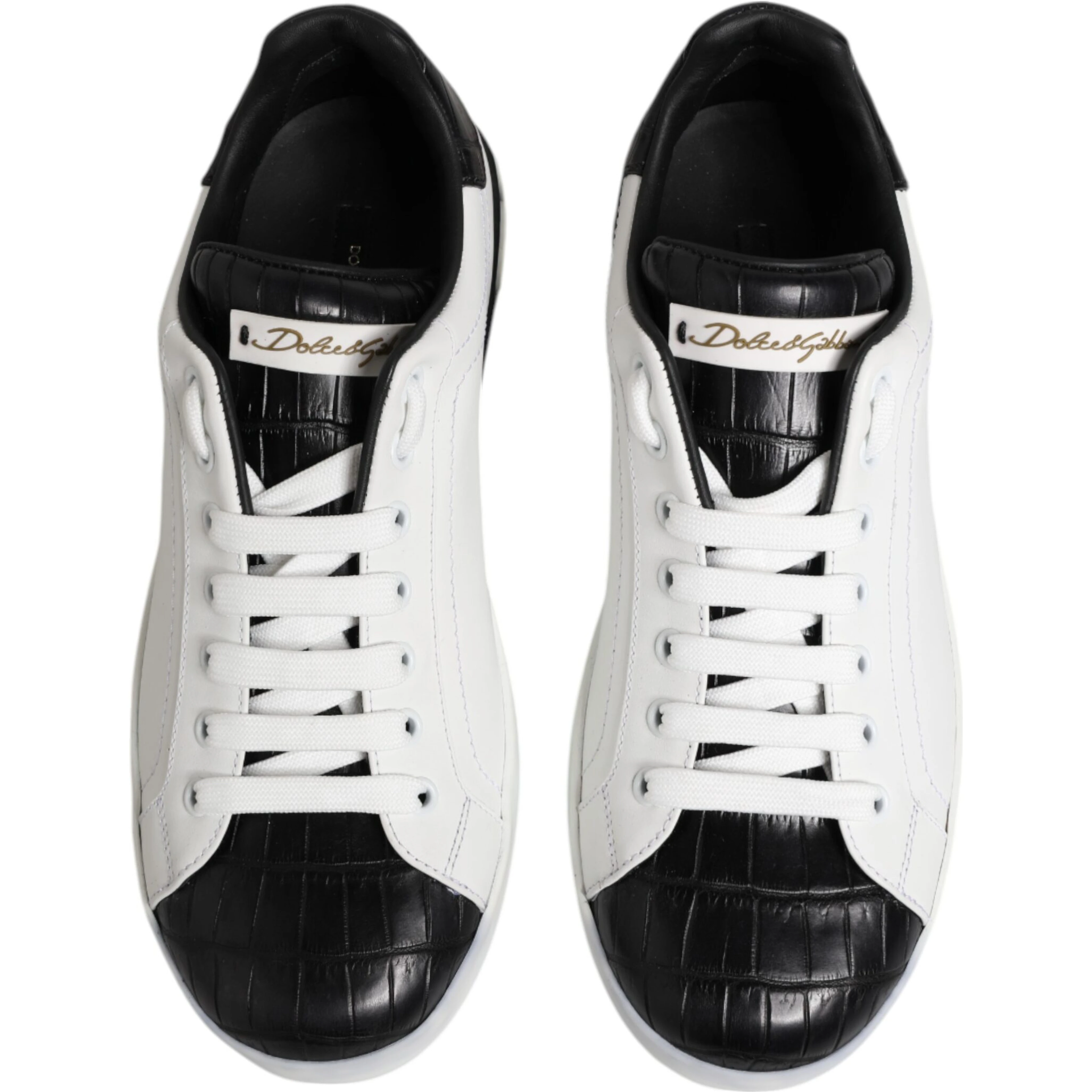 White Black Leather Portofino Sneaker Shoes