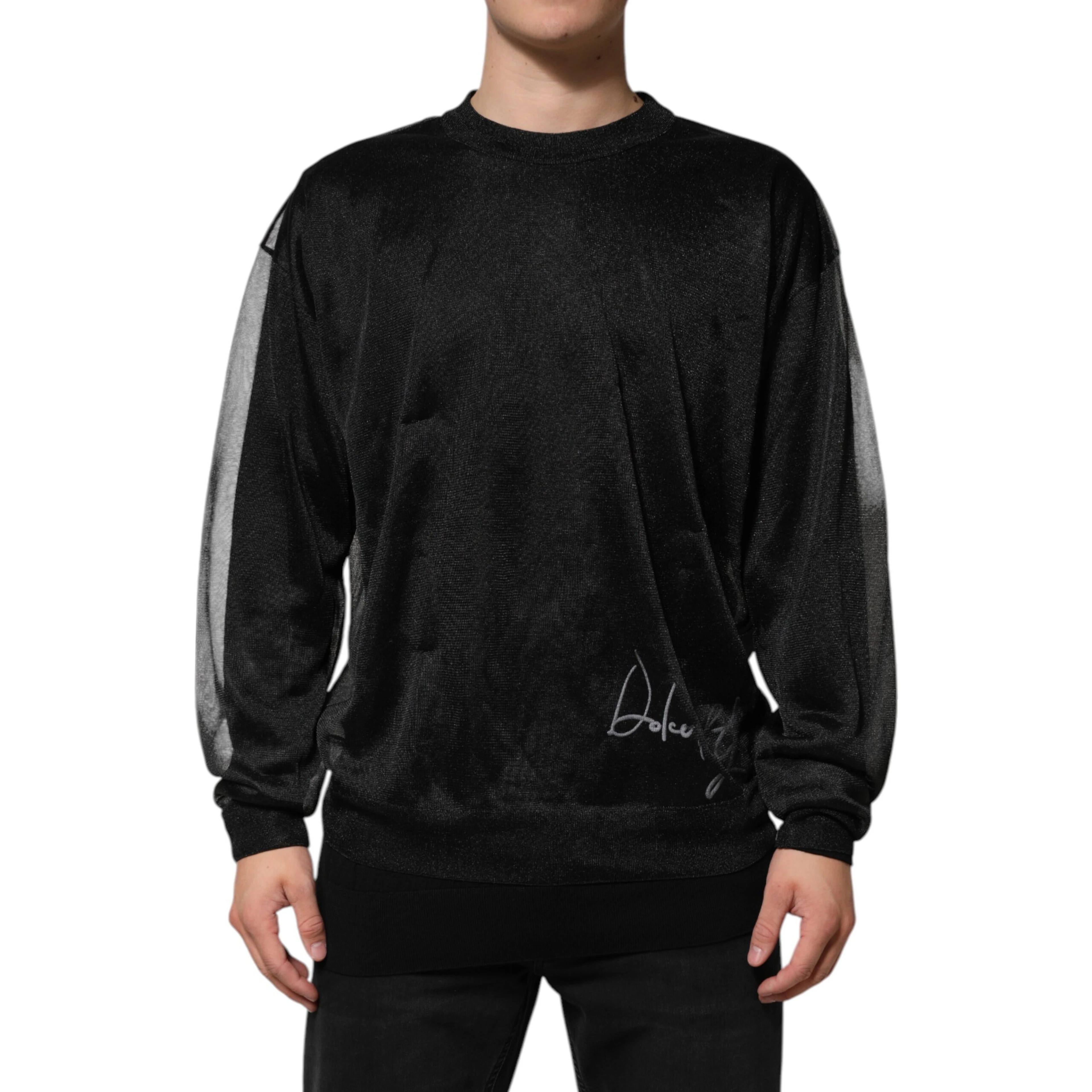 Black Polyester Pullover Sweatshirt Sweater